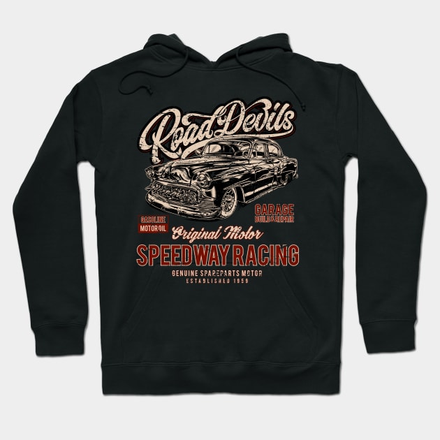 Road Devils Speedway Racing Hot Rod Hoodie by RockabillyM